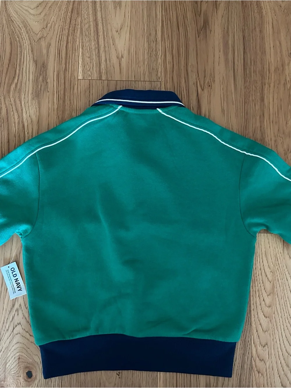 Boys Green Half-Zip Polo Sweatshirt with Navy Trim
